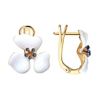 атрактивни сребърни обеци, цвете, цветен емайл, цветен емайл, покритие от рутений и позлата, sokolov,