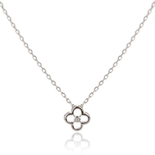 сребърно колие родиево покритие , детелина , цирконии