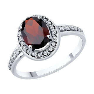 сребърен пръстен, гранат, цирконий, родиево покритие, Sokolov