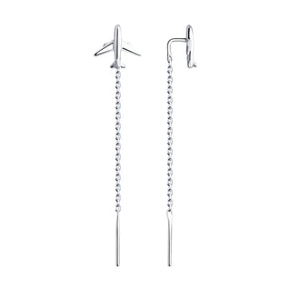 сребърни обеци, самолетче, обеци тип игла, родиево покритие, Sokolov