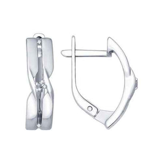 сребърни обеци, диамант, родиево покритие,