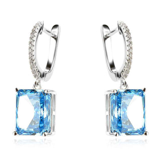 сребърни обеци, син мойсанит, цирконий, родиево покритие,