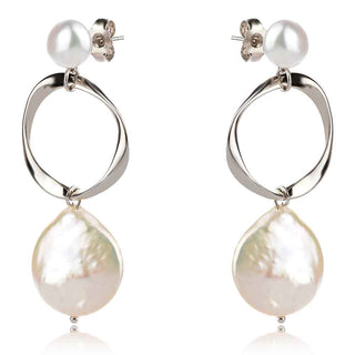 висящи сребърни обеци, перла Барок, родиево покритие, подходящи за повод