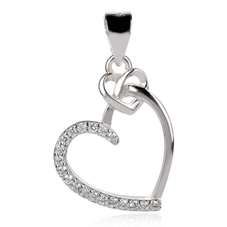 нежен сребърен медальон, сърце, цирконии, родиево покритие,
