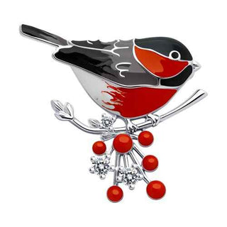 сребърна брошка, птиче, емайл, цирконий, Sokolov