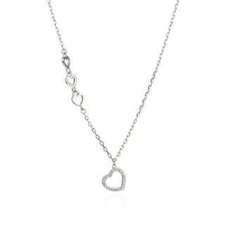 сребърно колие, цирконий , родиево покритие, сърце