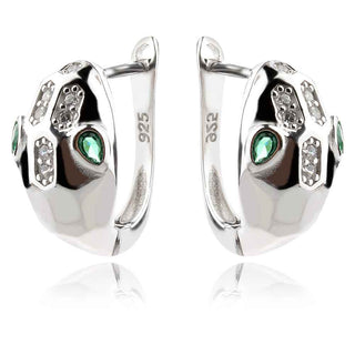 сребърни обеци, змия, циркон, родиево покритие,