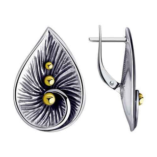 атрактивни сребърни обеци, без камък, оксидирано сребро, жълта позлата, sokolov,