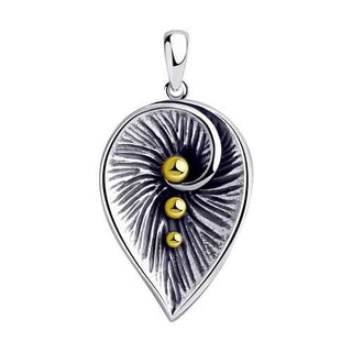 атрактивен сребърен медальон, без камък, оксидирано сребро, жълта позлата, Sokolov