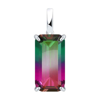 елегантен сребърен медальон, ситал цвят хамелеон, правоъгълна форма, родиево покритие, Sokolov