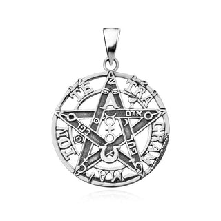 сребърен медальон, без камък, оксидирано сребро, пентаграм