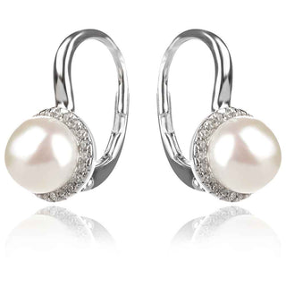 сребърни обеци, перла, родиево покритие, цирконии