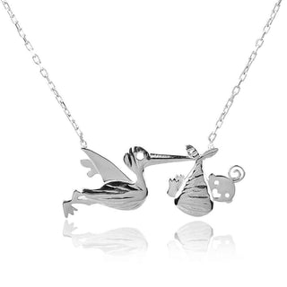 сребърно колие бебе и щъркел, silver necklace