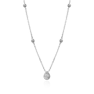 сребърно колие, капка, цирконий, родиево покритие,