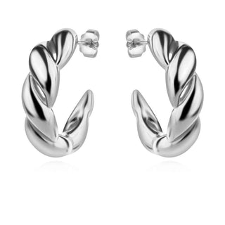 сребърни обеци, без камък, родиево покритие, обеци тип халки