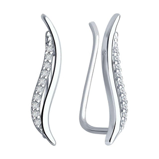 сребърни обеци, цирконий, родиево покритие, Sokolov, обеци тип фиба