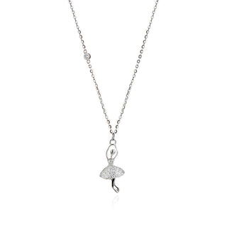 сребърно колие, цирконий, родиево покритие, балерина