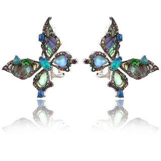 сребърни обеци GANEZZI пеперуди с кралски седеф и син опал