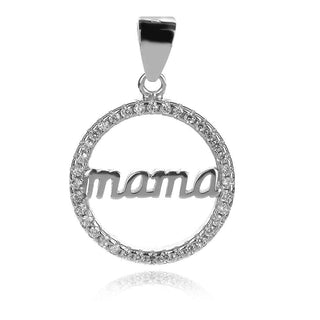 сребърен медальон, мама, цирконии, родиево покритие,