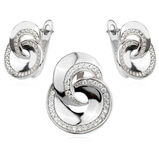 сребърен комплект, цирконий, родиево покритие