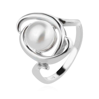 сребърен пръстен, перла, родиево покритие