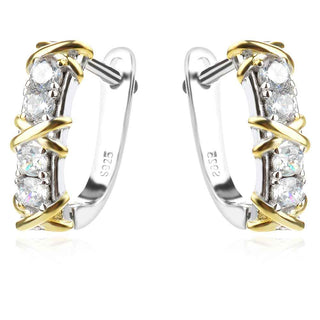 сребърни обеци, родиево покритие, жълта позлата, цирконий