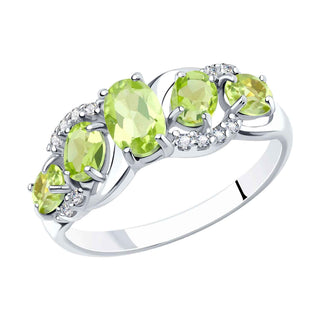 сребърен пръстен, цирконий, хризолит, родиево покритие, Sokolov