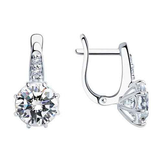 сребърни обеци, CZ Swarovski, блясък, родиево покритие, Sokolov