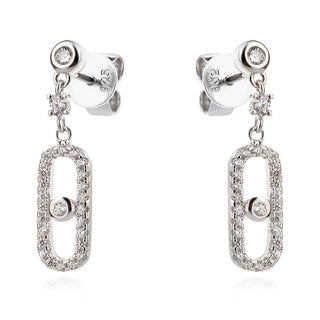 сребърни обеци, цирконий, родиево покритие, по модел на Messika,