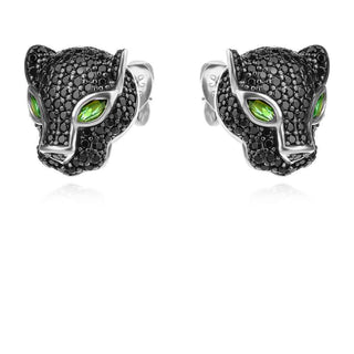 сребърни обеци, черен цирконий, пантера, по модел на Cartier,
