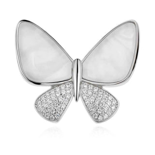 сребърна брошка, емайл, цирконий, пеперуда