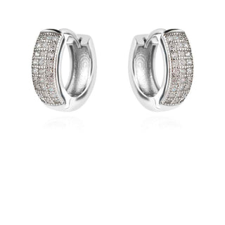 сребърни обеци, цирконий, родиево покритие, обеци тип халки