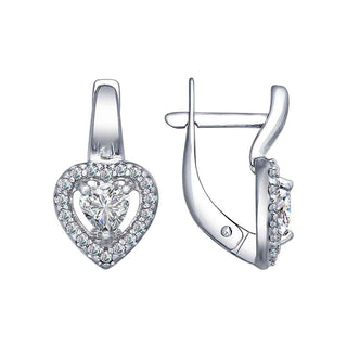 сребърни обеци, сърце, CZ Swarovski, подходящи за дете, родиево покритие, Sokolov