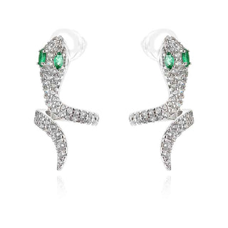 сребърни обеци, цирконий А+++, родиево покритие, змия