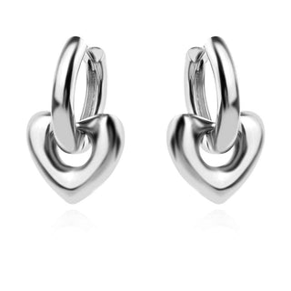 сребърни обеци, родиево покритие, сърце, обеци тип халка