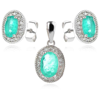 сребърен комплект, турмалин парайба, цирконий, родиево покритие