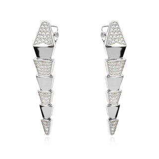 сребърни обеци, змия, по модел на Bvlgari, цирконий, родиево покритие