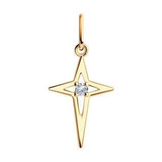 сребърен медальон, звезда, цирконий, розова позлата, sokolov,