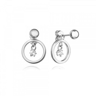 златни обеци, леко висящи обеци, бяло злато, обеци 2 в 1, цирконий