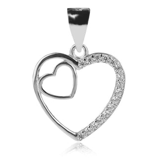 нежен сребърен медальон, сърце, цирконий, родиево покритие,