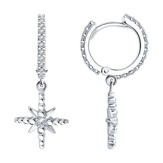 сребърни обеци, цирконий, родиево покритие, звезда, Sokolov