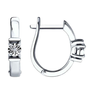 сребърни обеци, диамант, родиево покритие, класически дизайн, sokolov,