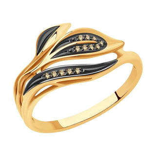 златен пръстен, флорални мотиви, брилянти, sokolov,