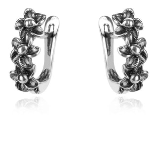 сребърни обеци, без камък, оксидирано сребро, Алгара, цветя