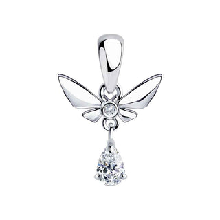 сребърен медальон, пеперуда, цирконий, капка, родиево покритие, sokolov,