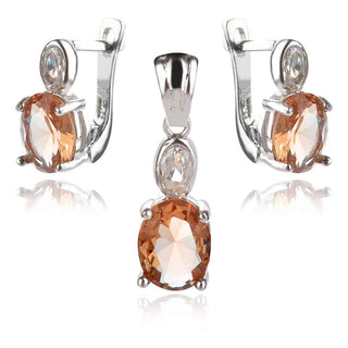 сребърен комплект, султанит, циркон, родиево покритие,