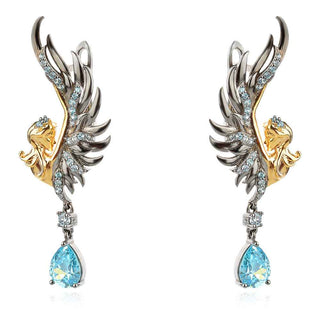 сребърни обеци, висящи обеци, шпинел, рутений, жълта позлата, Amore Arte