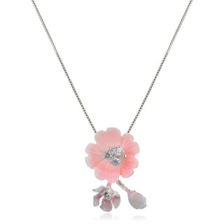 елегантно сребърно колие, цветя, цирконий, родиево покритие, ganezzi,
