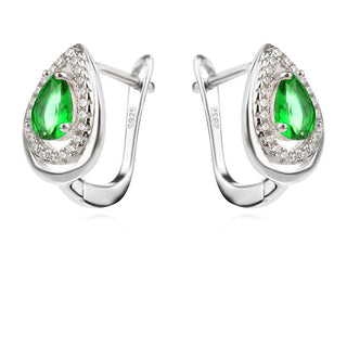 сребърни обеци, зелен и бял циркон, родиево покритие