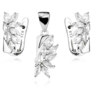 сребърен комплект, цирконий, родиево покритие